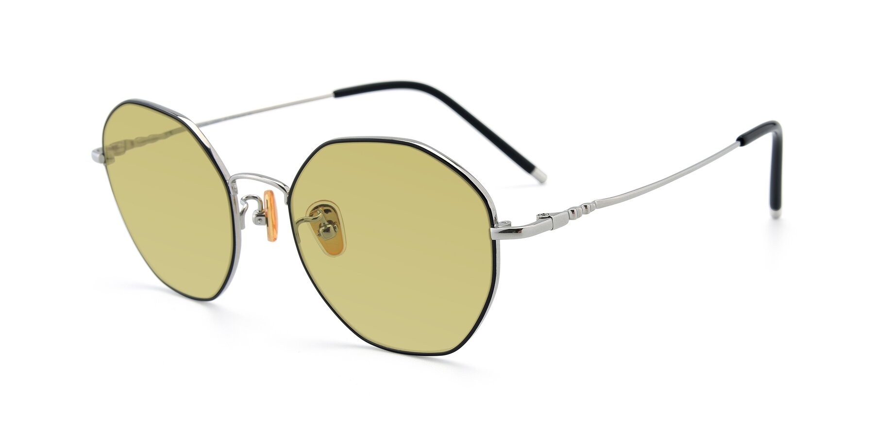 Angle of 90059 in Black-Silver with Medium Champagne Tinted Lenses