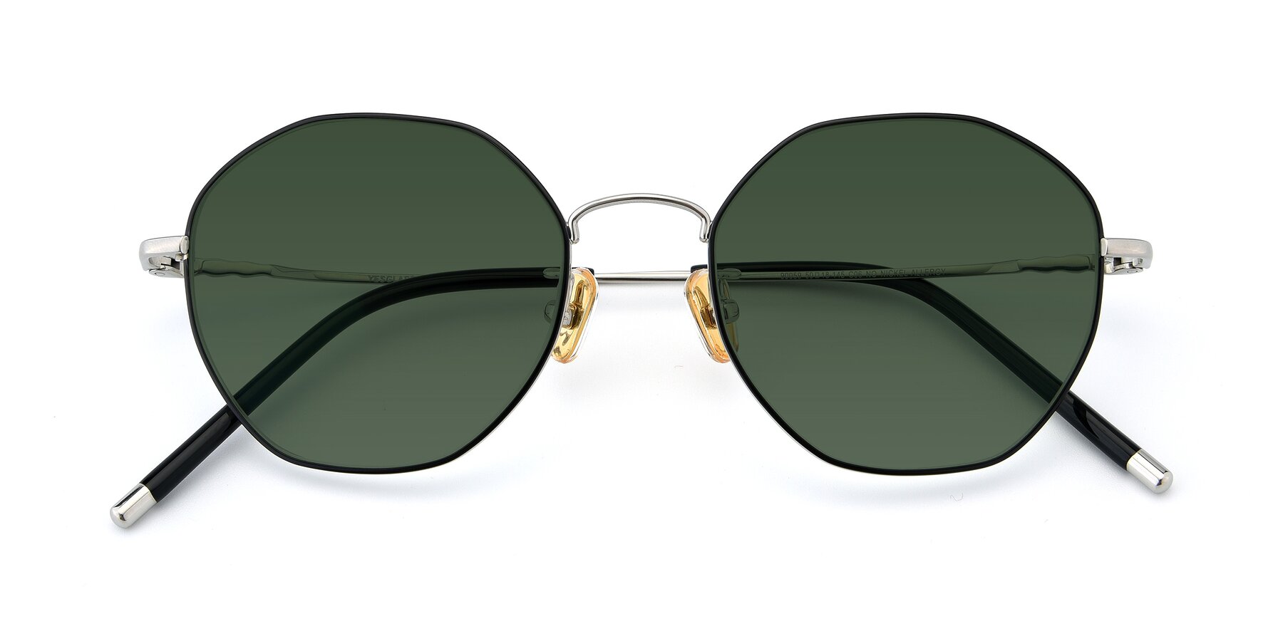 Folded Front of 90059 in Black-Silver with Green Tinted Lenses