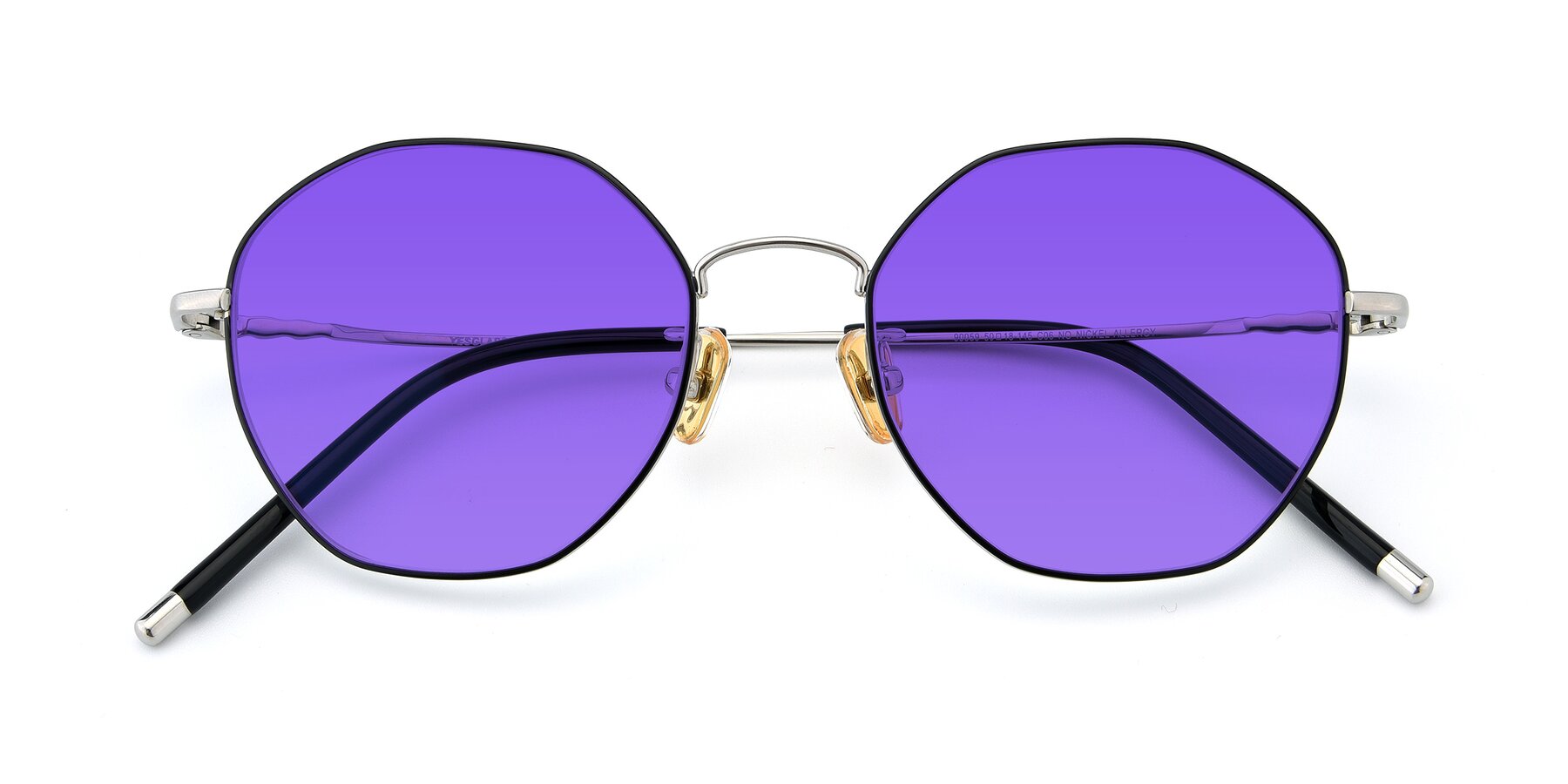 Folded Front of 90059 in Black-Silver with Purple Tinted Lenses