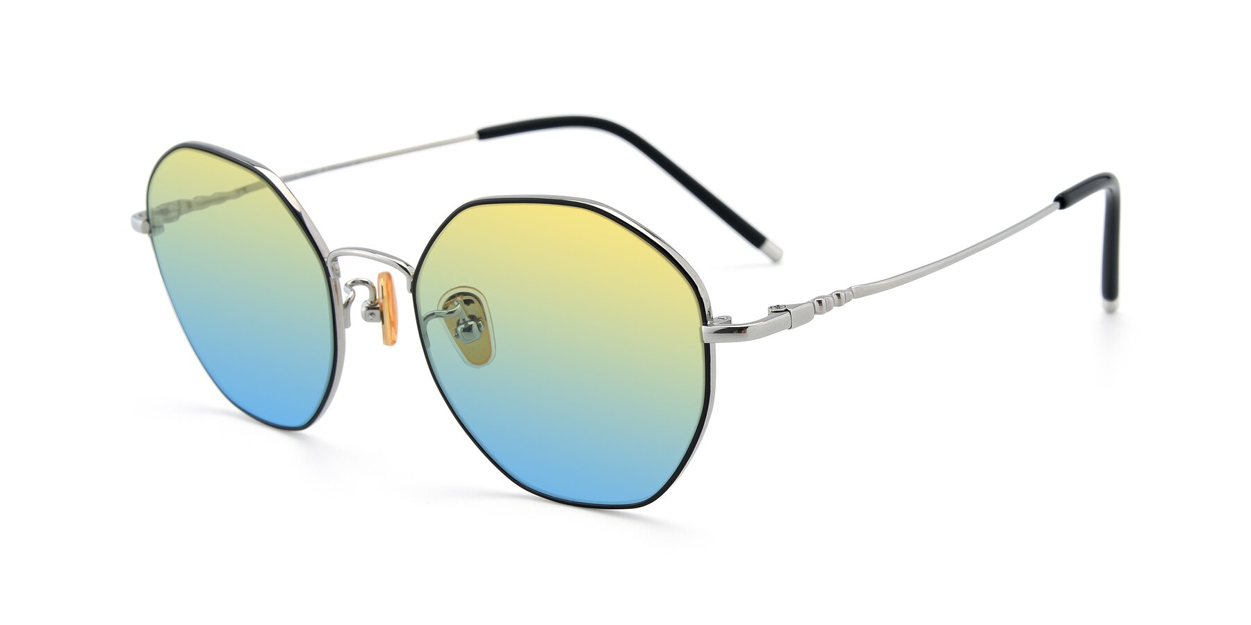 Angle of 90059 in Black-Silver with Yellow / Blue Gradient Lenses
