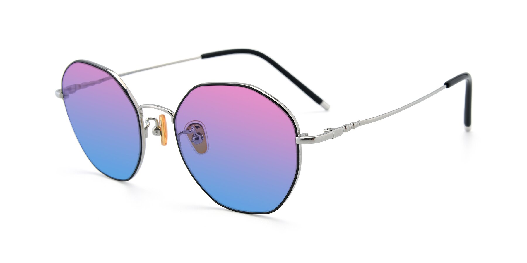 Angle of 90059 in Black-Silver with Pink / Blue Gradient Lenses
