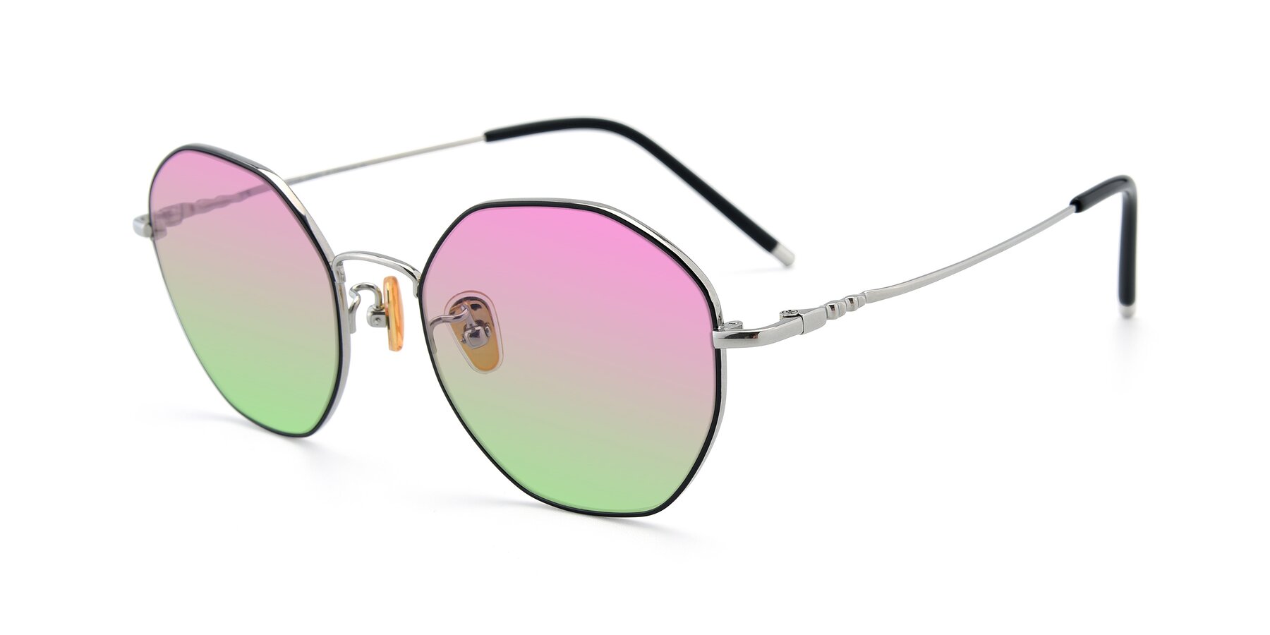 Angle of 90059 in Black-Silver with Pink / Green Gradient Lenses
