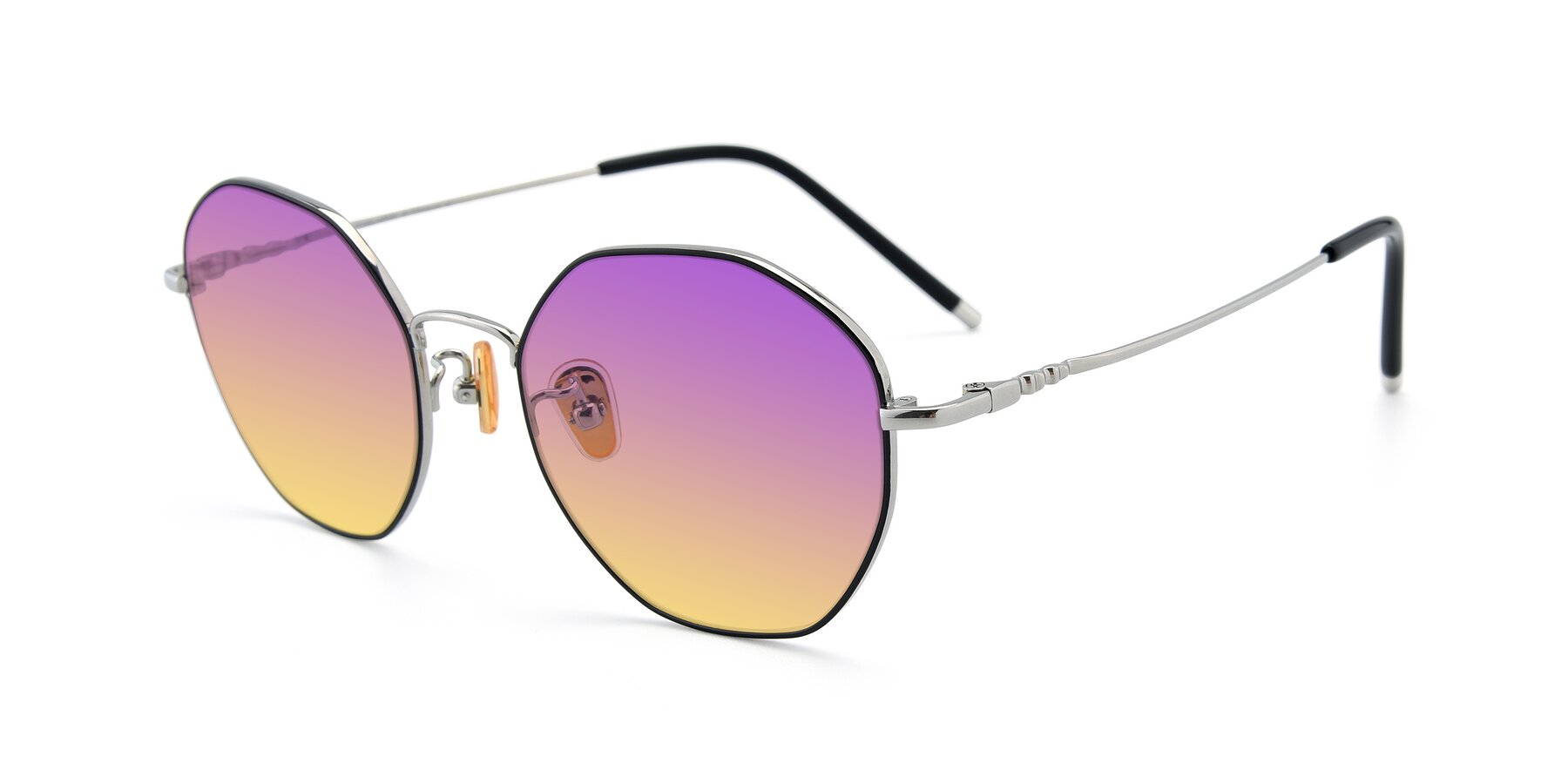 Angle of 90059 in Black-Silver with Purple / Yellow Gradient Lenses