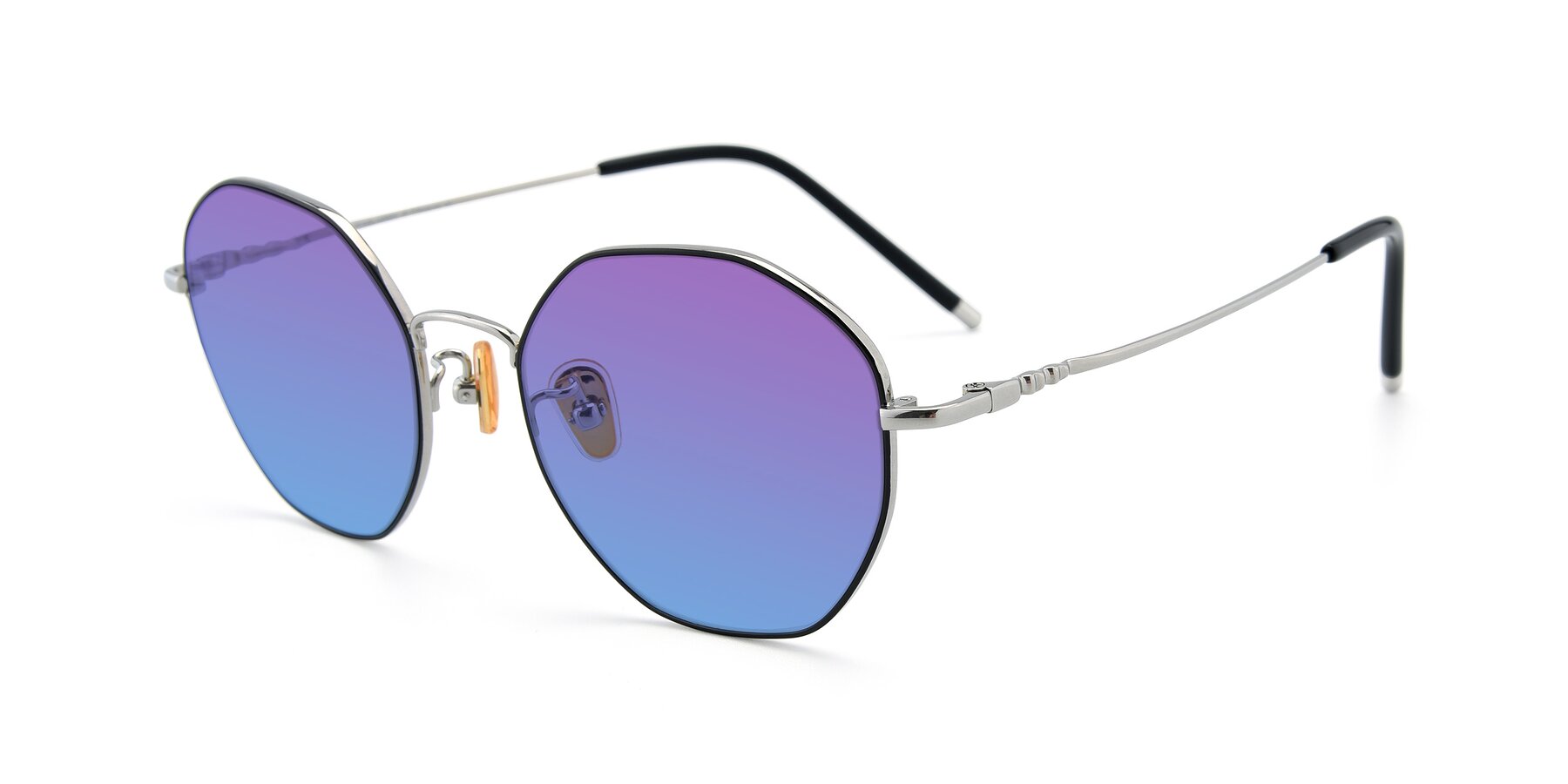 Angle of 90059 in Black-Silver with Purple / Blue Gradient Lenses
