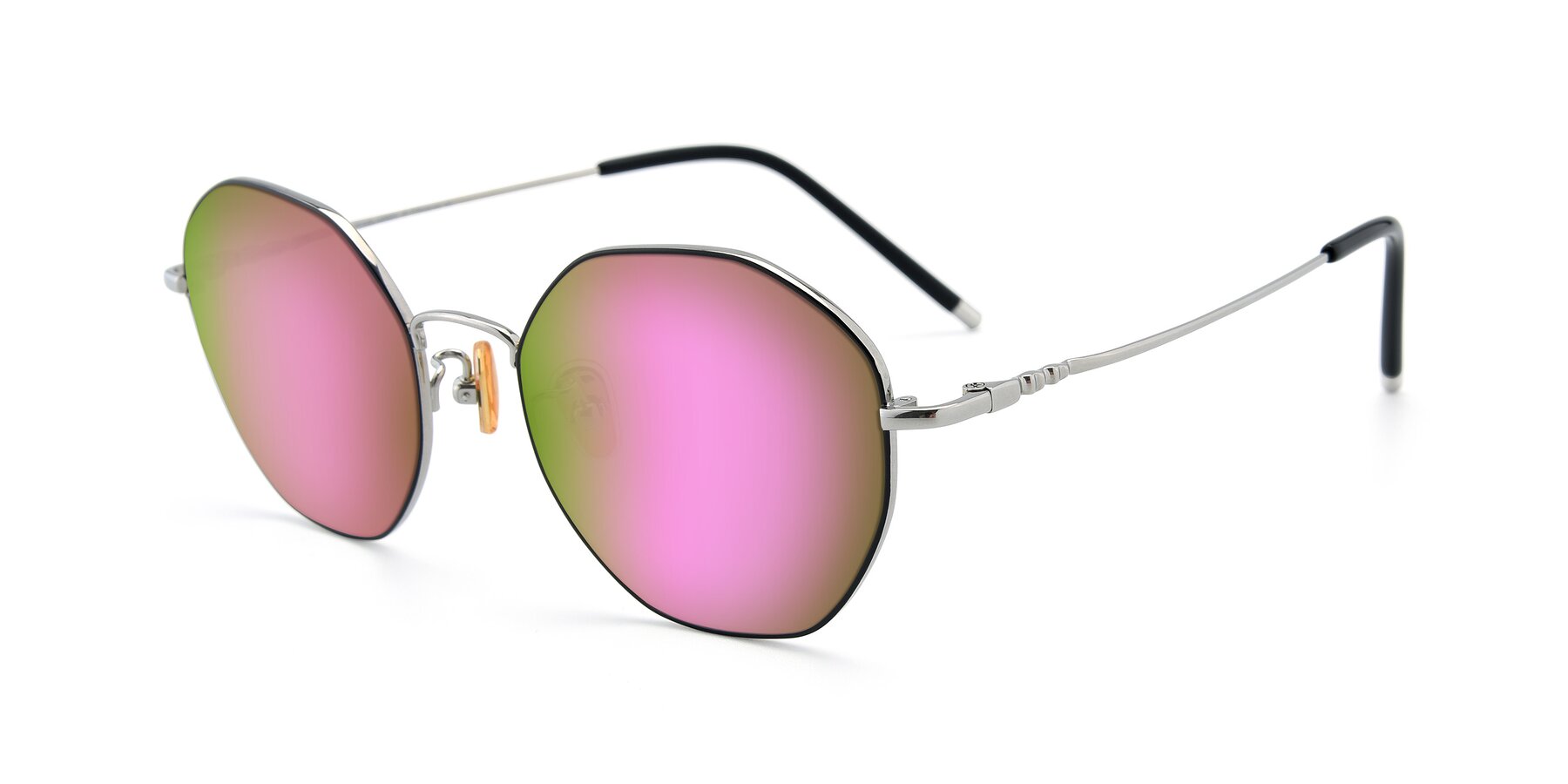 Angle of 90059 in Black-Silver with Pink Mirrored Lenses