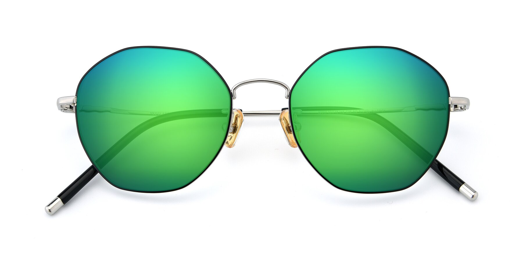 Folded Front of 90059 in Black-Silver with Green Mirrored Lenses