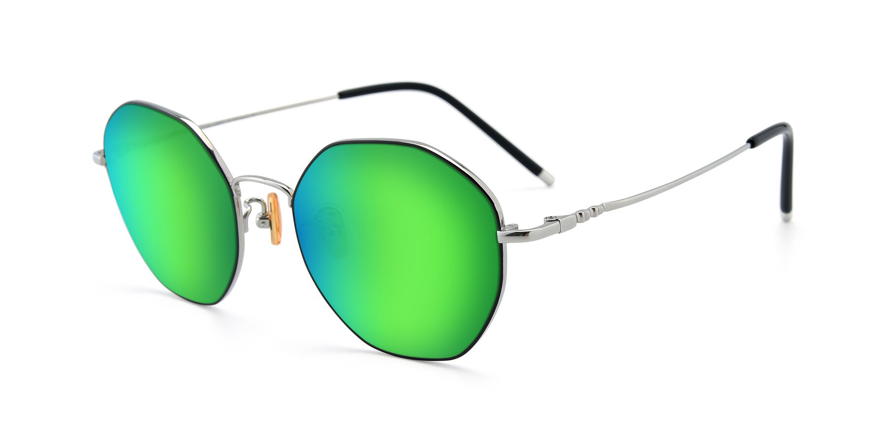 Angle of 90059 in Black-Silver with Green Mirrored Lenses
