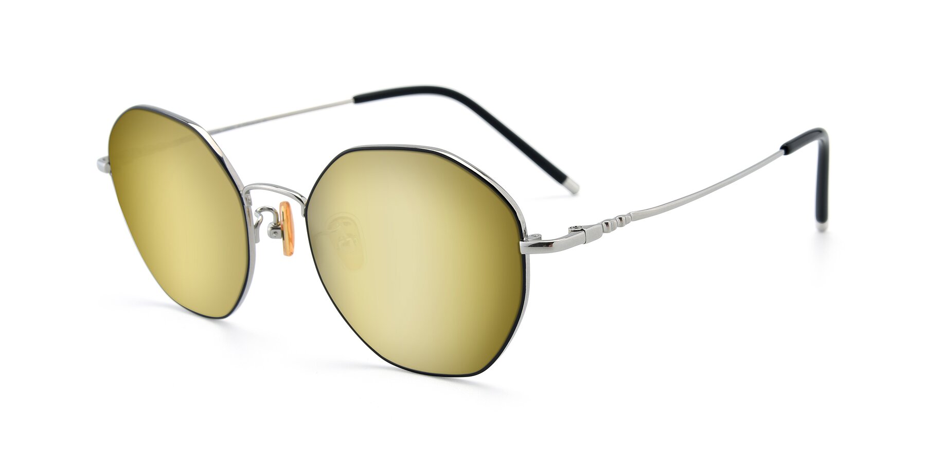 Angle of 90059 in Black-Silver with Gold Mirrored Lenses