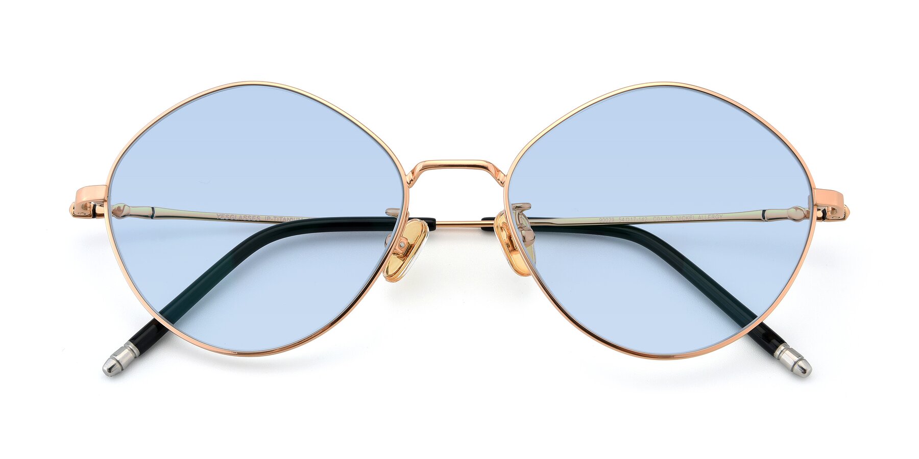 Folded Front of 90029 in Gold with Light Blue Tinted Lenses