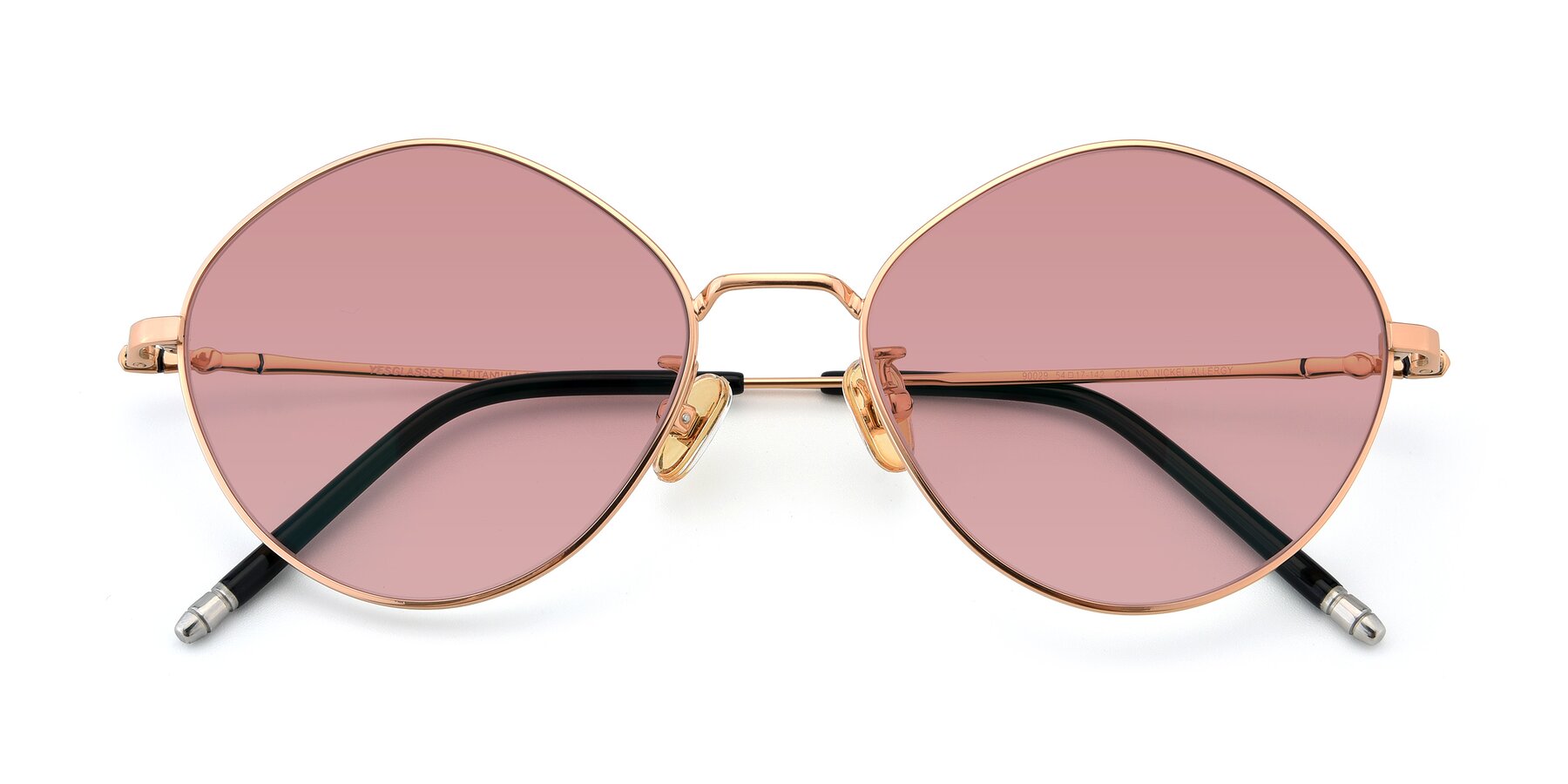 Folded Front of 90029 in Gold with Medium Garnet Tinted Lenses