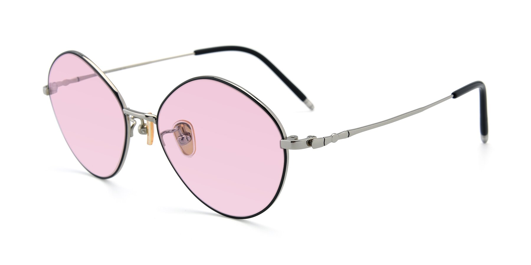 Angle of 90029 in Black-Silver with Light Pink Tinted Lenses