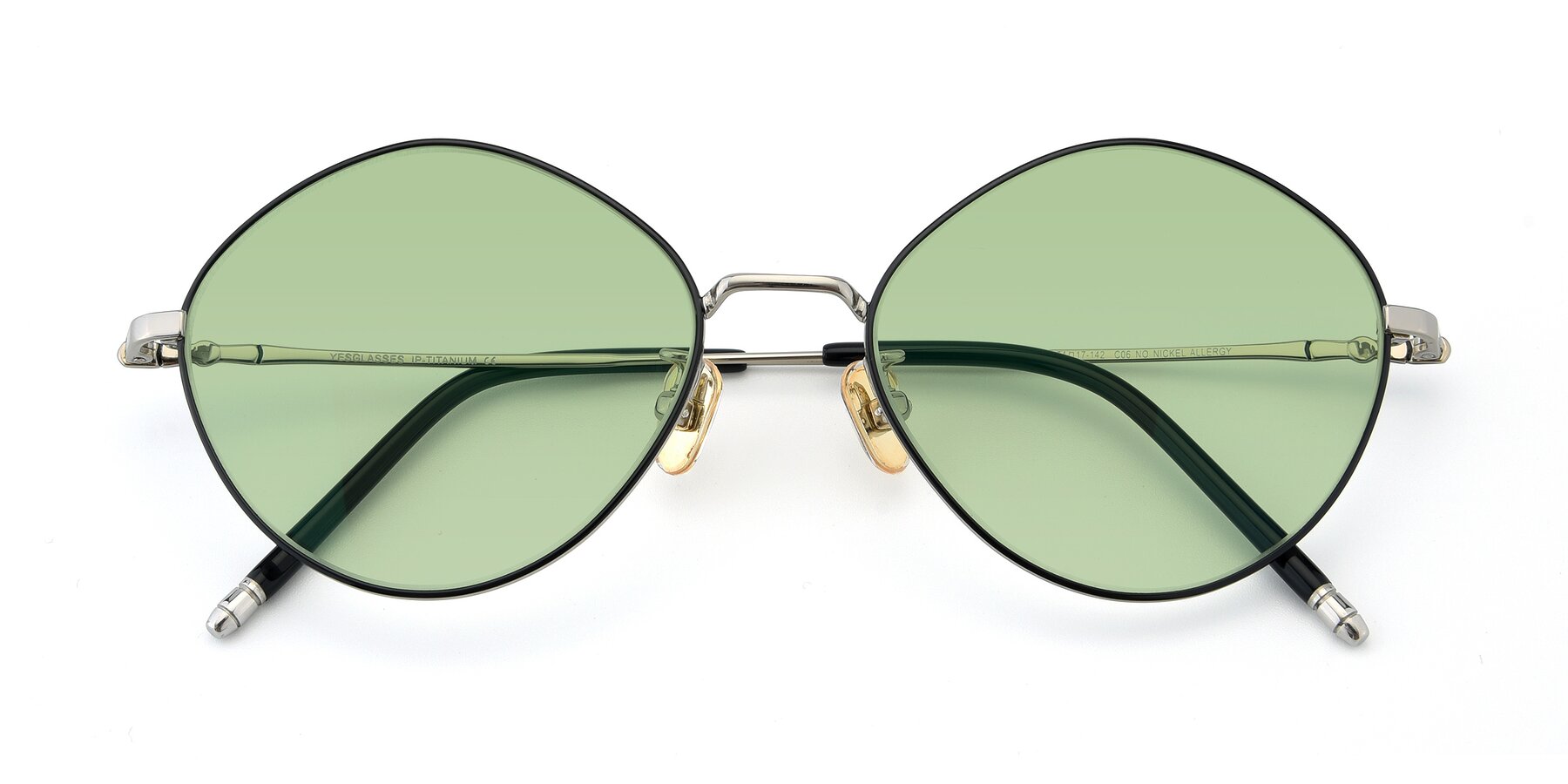 Folded Front of 90029 in Black-Silver with Medium Green Tinted Lenses