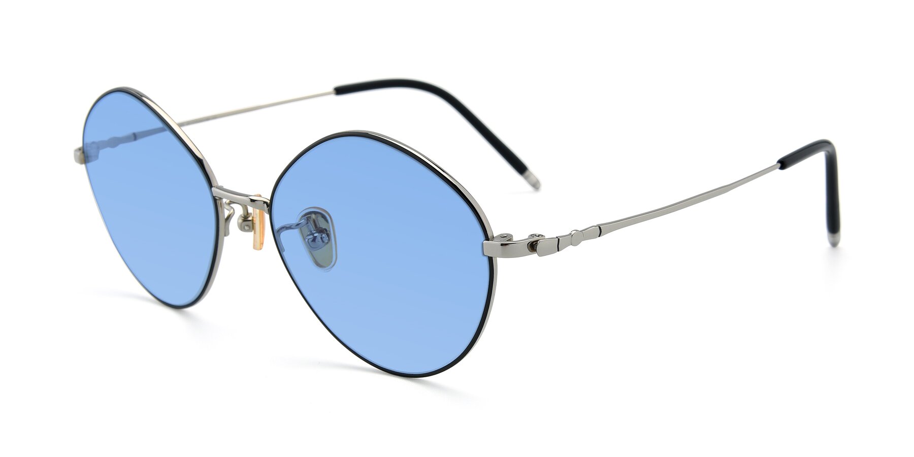Angle of 90029 in Black-Silver with Medium Blue Tinted Lenses