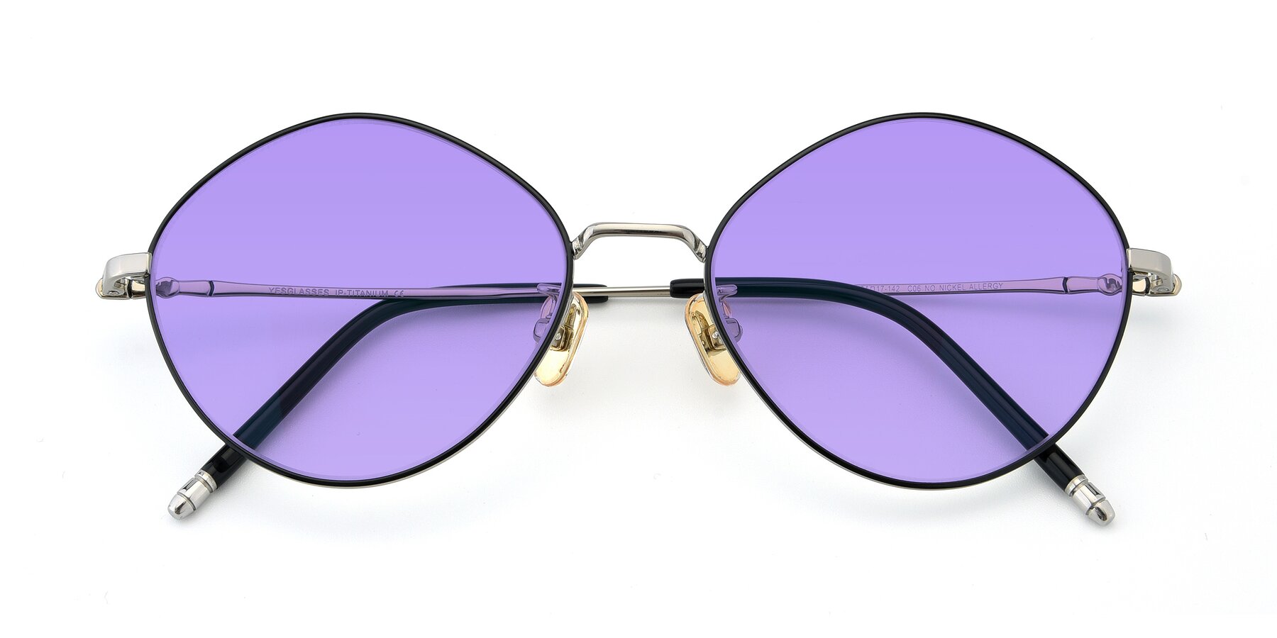 Folded Front of 90029 in Black-Silver with Medium Purple Tinted Lenses
