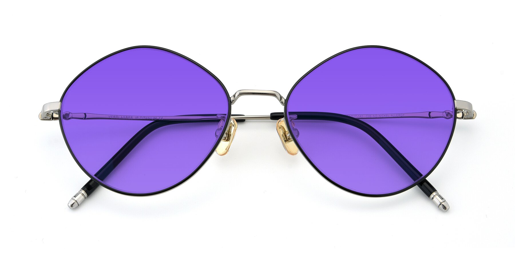 Folded Front of 90029 in Black-Silver with Purple Tinted Lenses