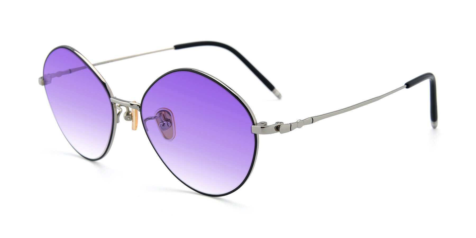 Angle of 90029 in Black-Silver with Purple Gradient Lenses