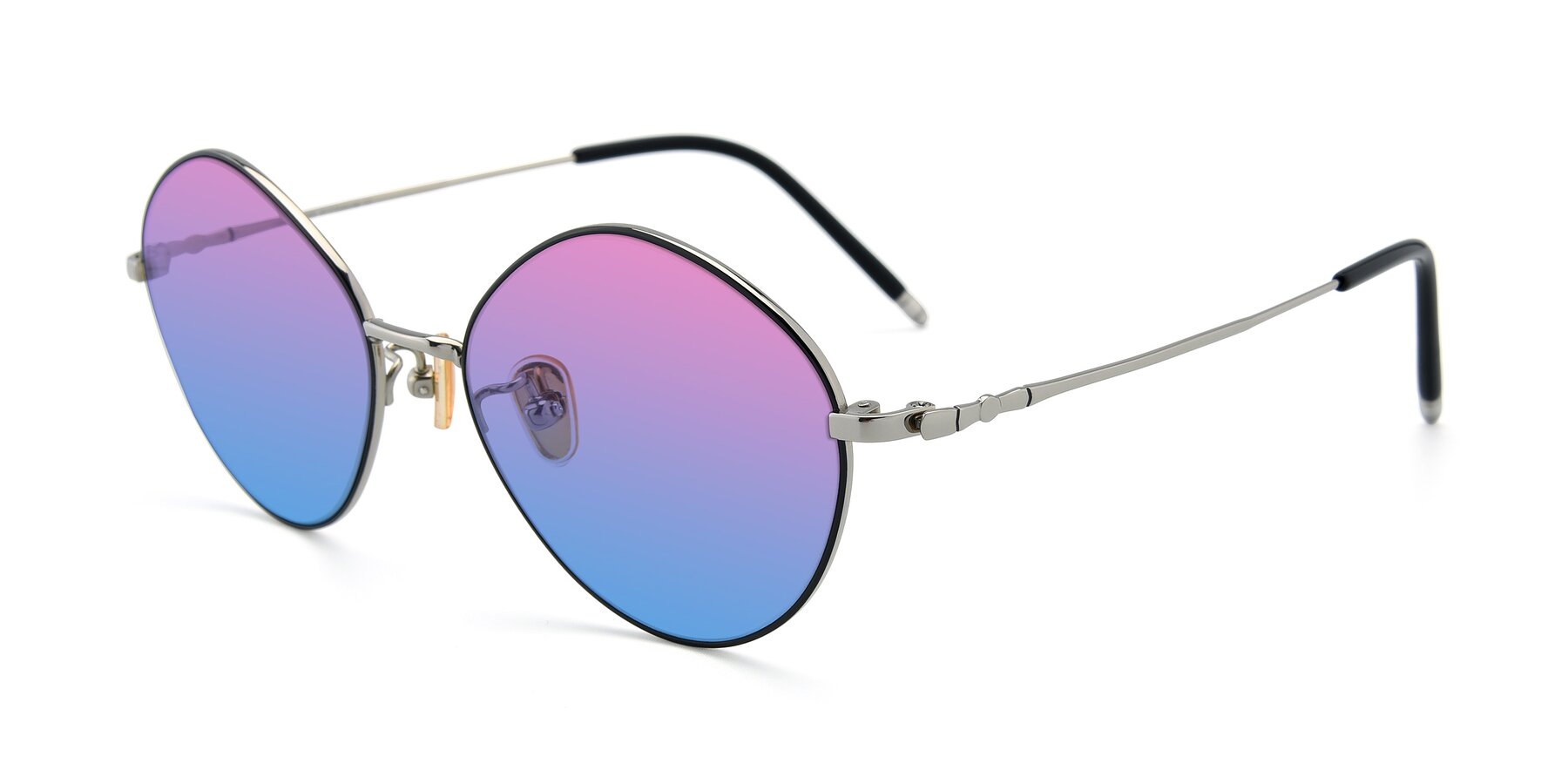 Angle of 90029 in Black-Silver with Pink / Blue Gradient Lenses