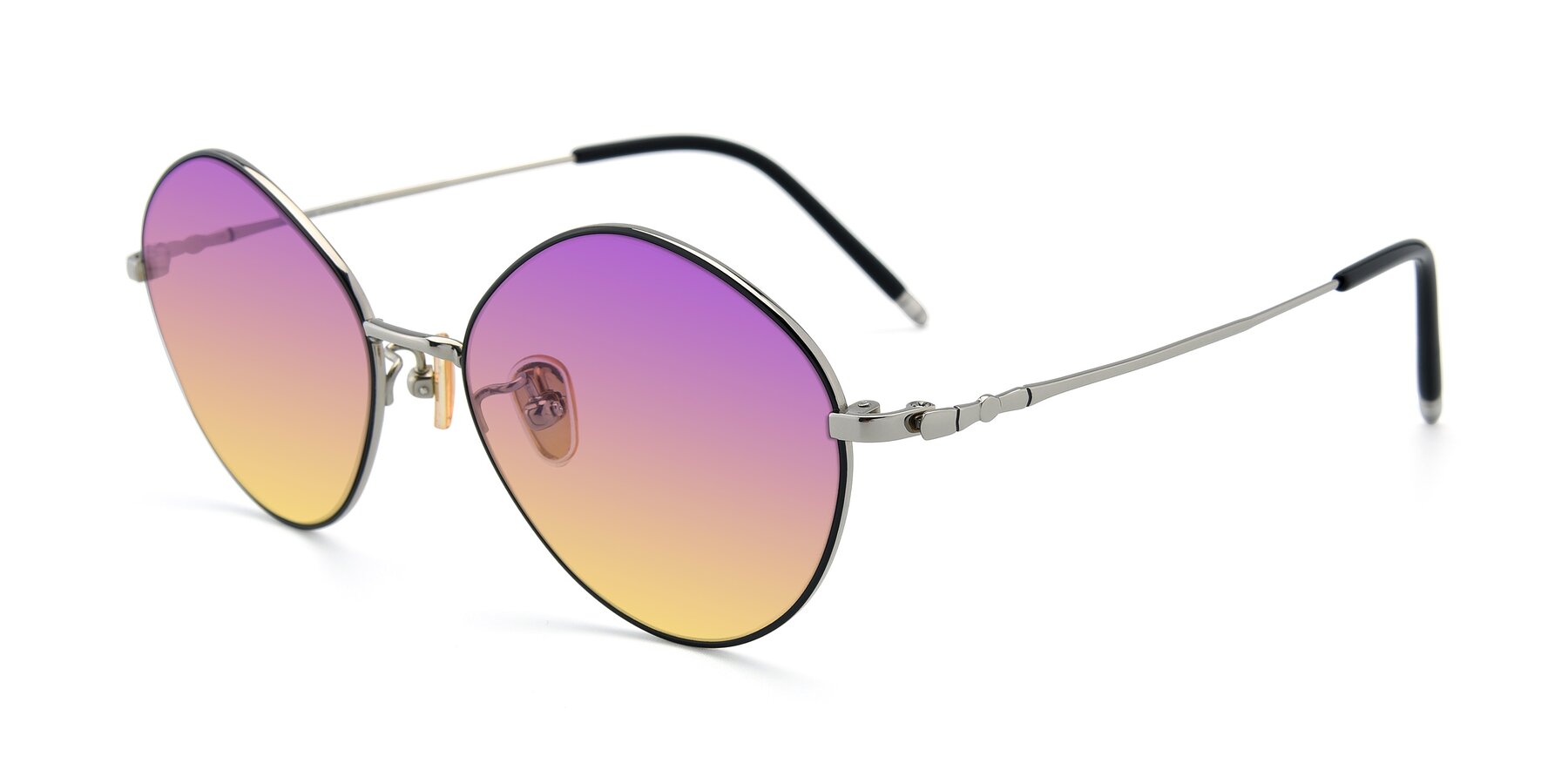 Angle of 90029 in Black-Silver with Purple / Yellow Gradient Lenses