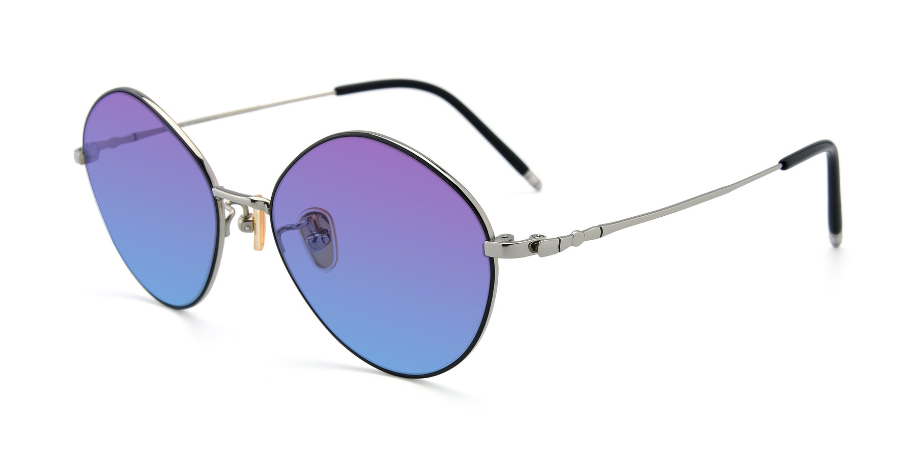 Angle of 90029 in Black-Silver with Purple / Blue Gradient Lenses