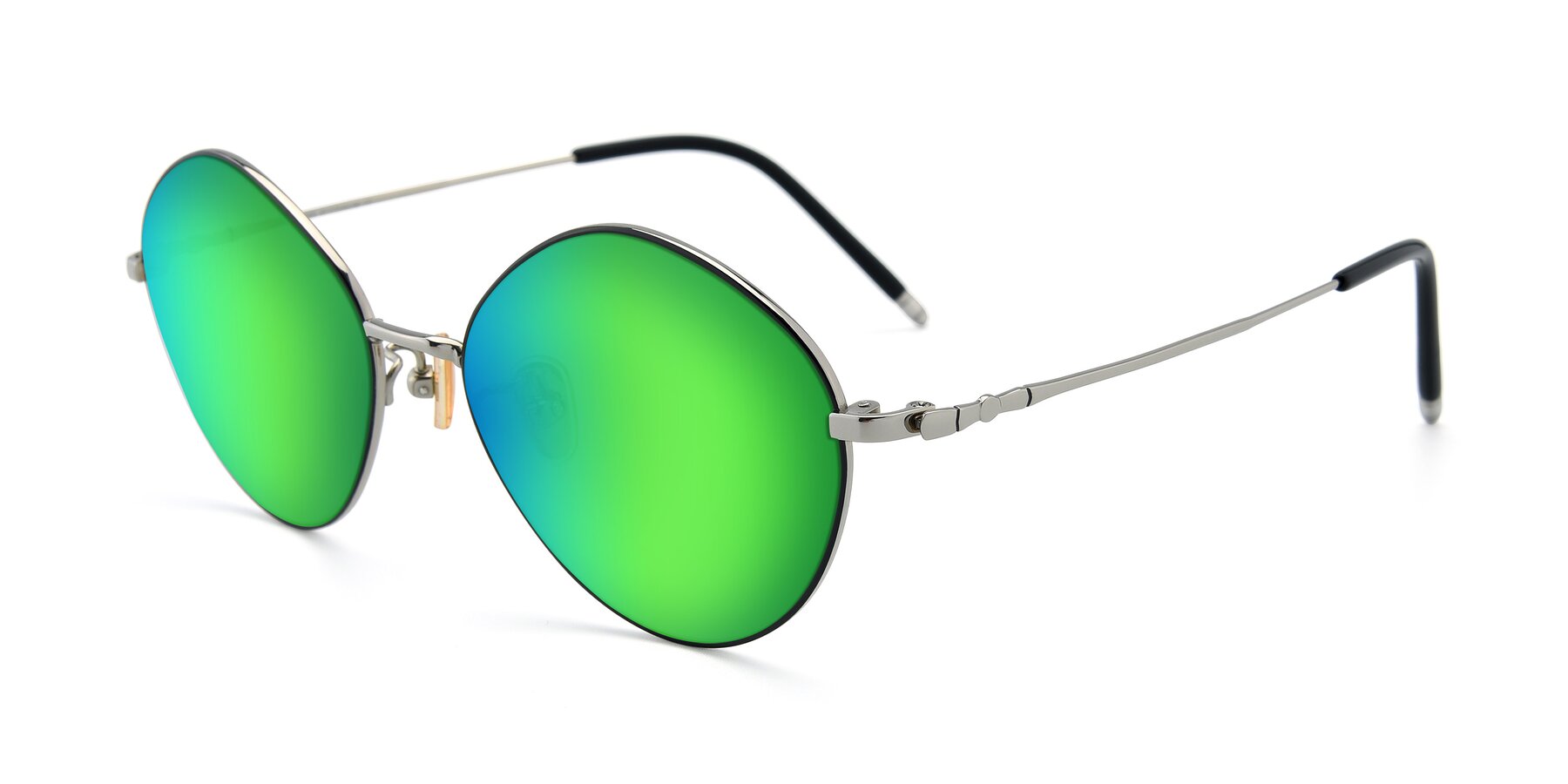 Angle of 90029 in Black-Silver with Green Mirrored Lenses
