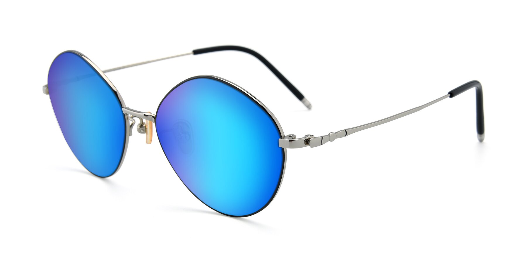 Angle of 90029 in Black-Silver with Blue Mirrored Lenses