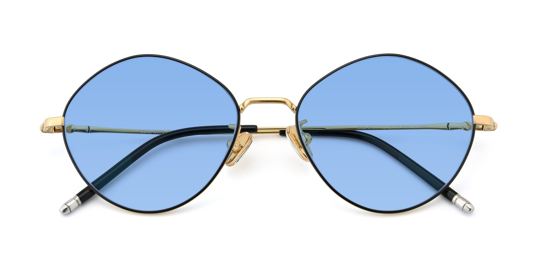 Folded Front of 90029 in Black-Gold with Medium Blue Tinted Lenses