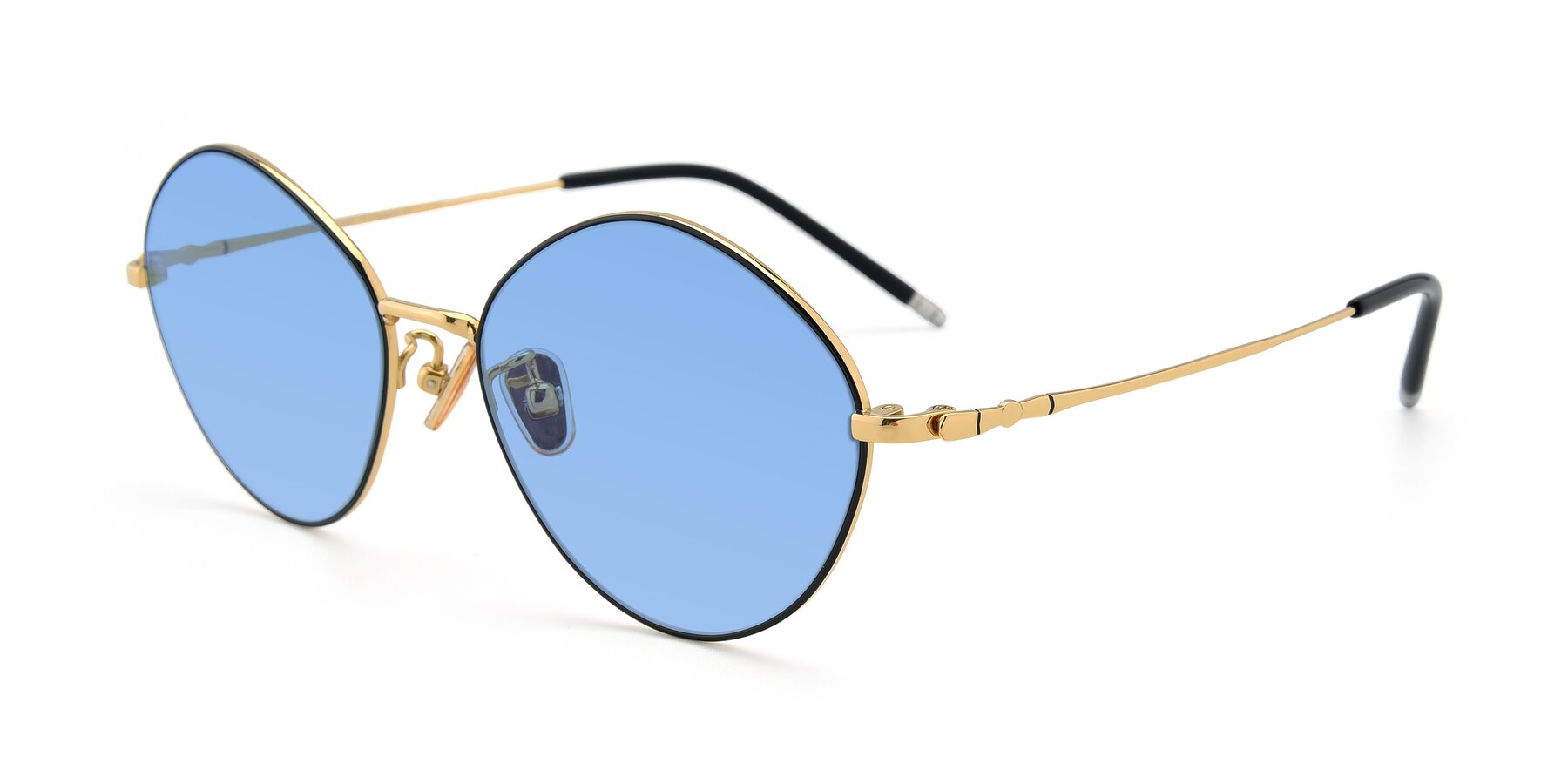 Angle of 90029 in Black-Gold with Medium Blue Tinted Lenses