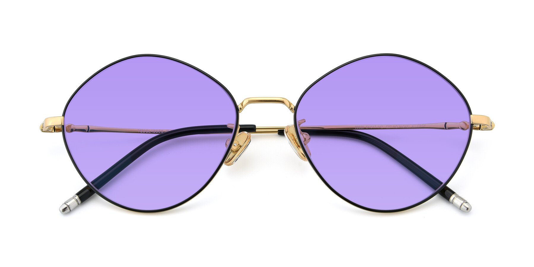 Folded Front of 90029 in Black-Gold with Medium Purple Tinted Lenses