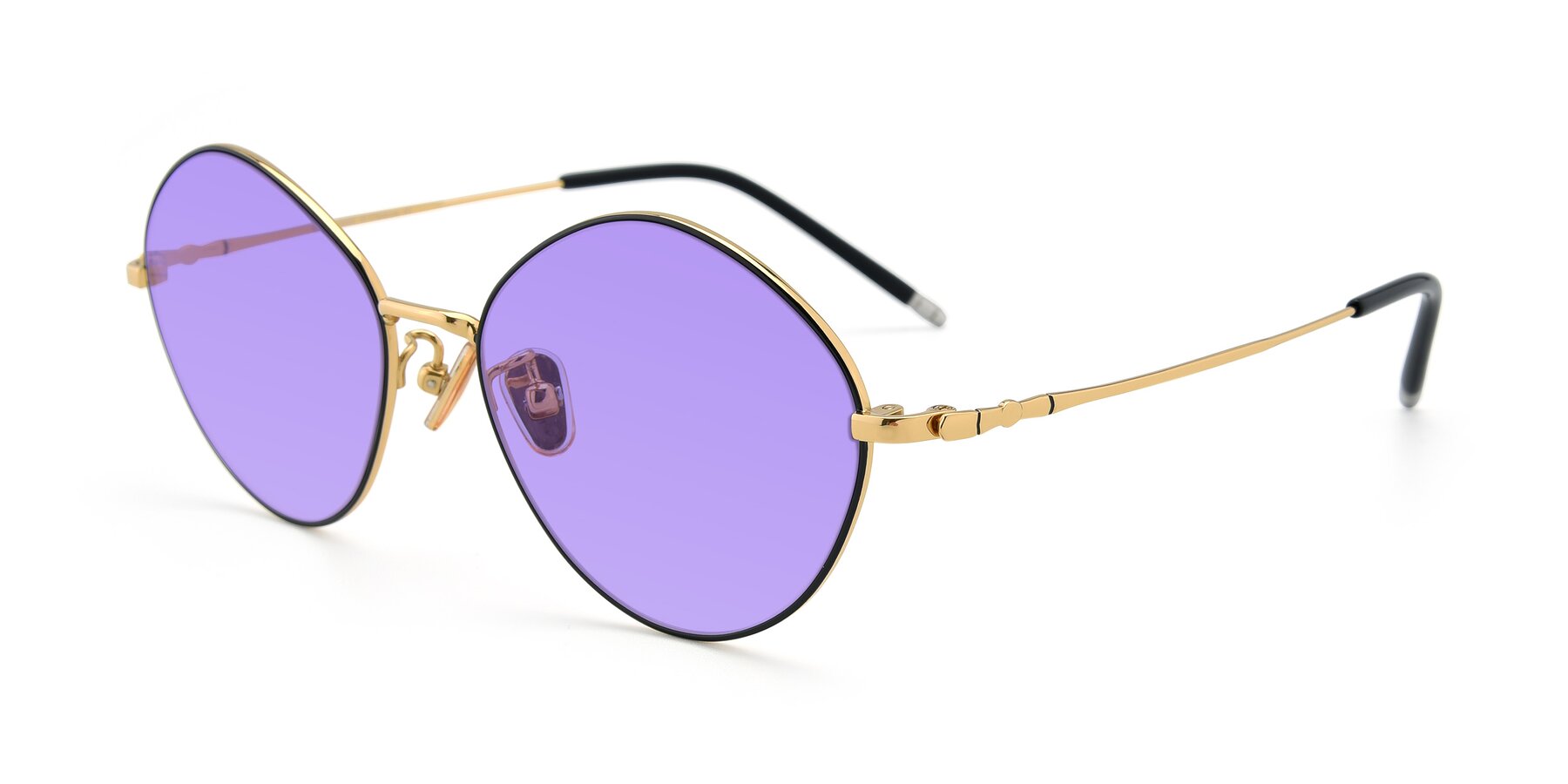 Angle of 90029 in Black-Gold with Medium Purple Tinted Lenses