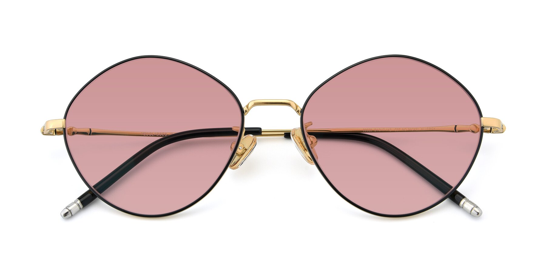 Folded Front of 90029 in Black-Gold with Medium Garnet Tinted Lenses