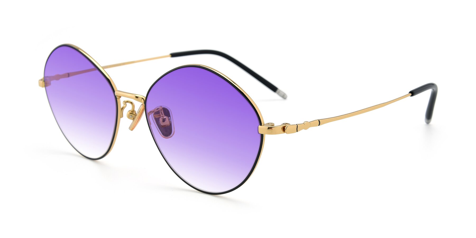 Angle of 90029 in Black-Gold with Purple Gradient Lenses