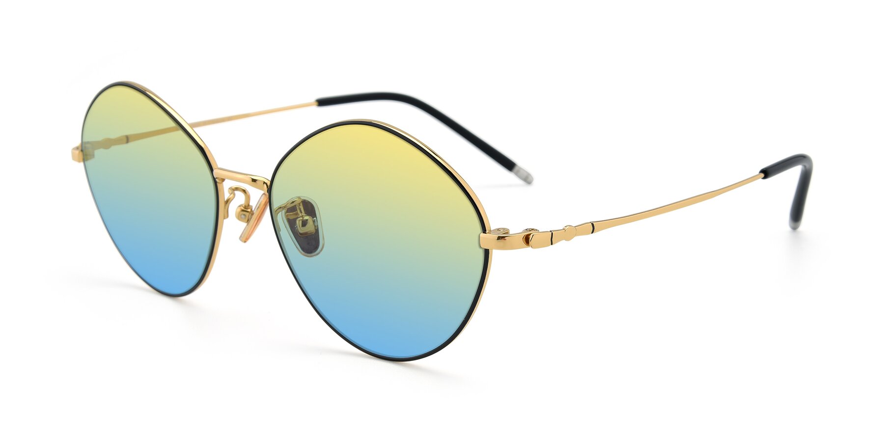 Angle of 90029 in Black-Gold with Yellow / Blue Gradient Lenses
