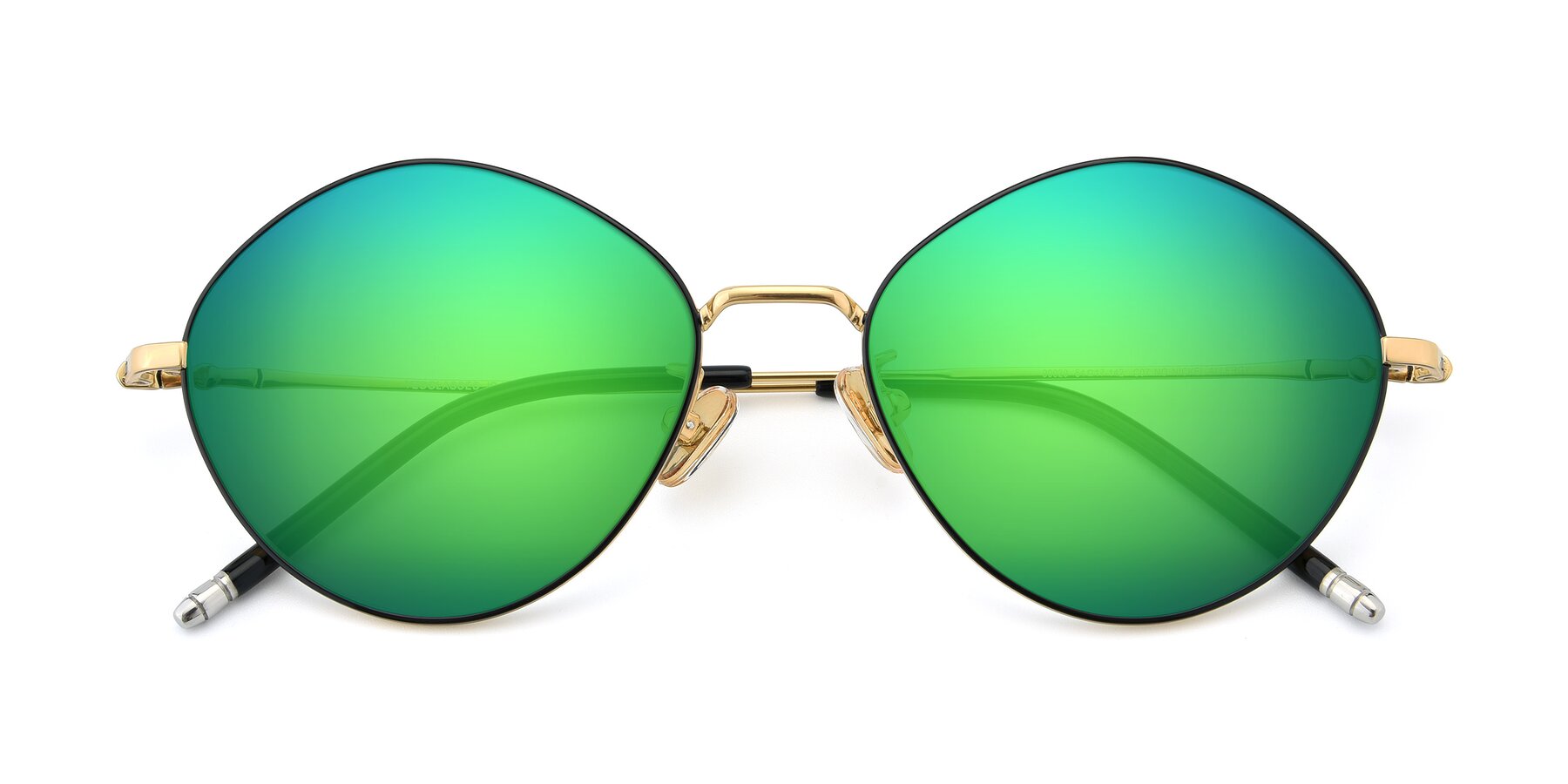 Folded Front of 90029 in Black-Gold with Green Mirrored Lenses