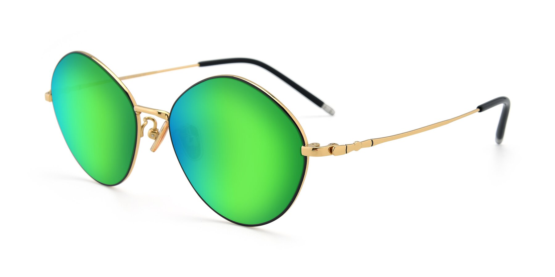 Angle of 90029 in Black-Gold with Green Mirrored Lenses