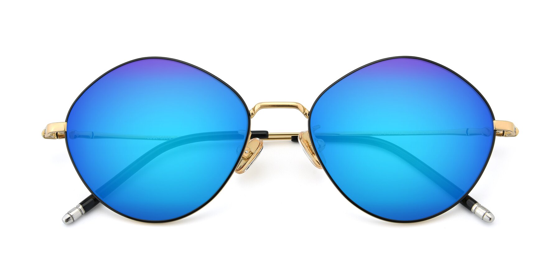 Folded Front of 90029 in Black-Gold with Blue Mirrored Lenses