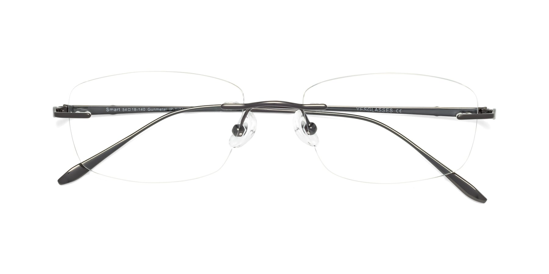 Folded Front of Smart in Gunmetal with Clear Eyeglass Lenses