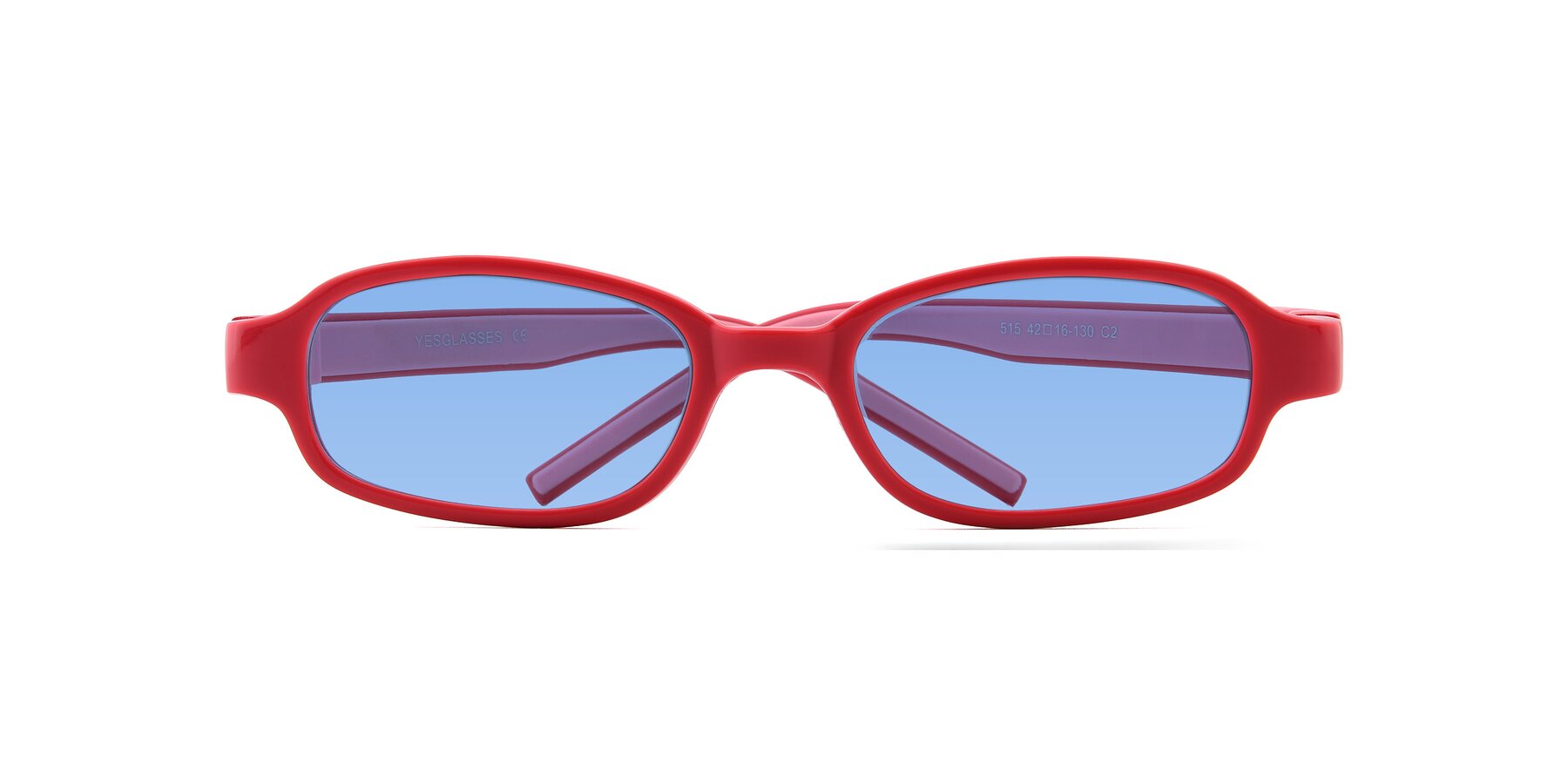 Folded Front of 515 in Red-Pink with Medium Blue Tinted Lenses