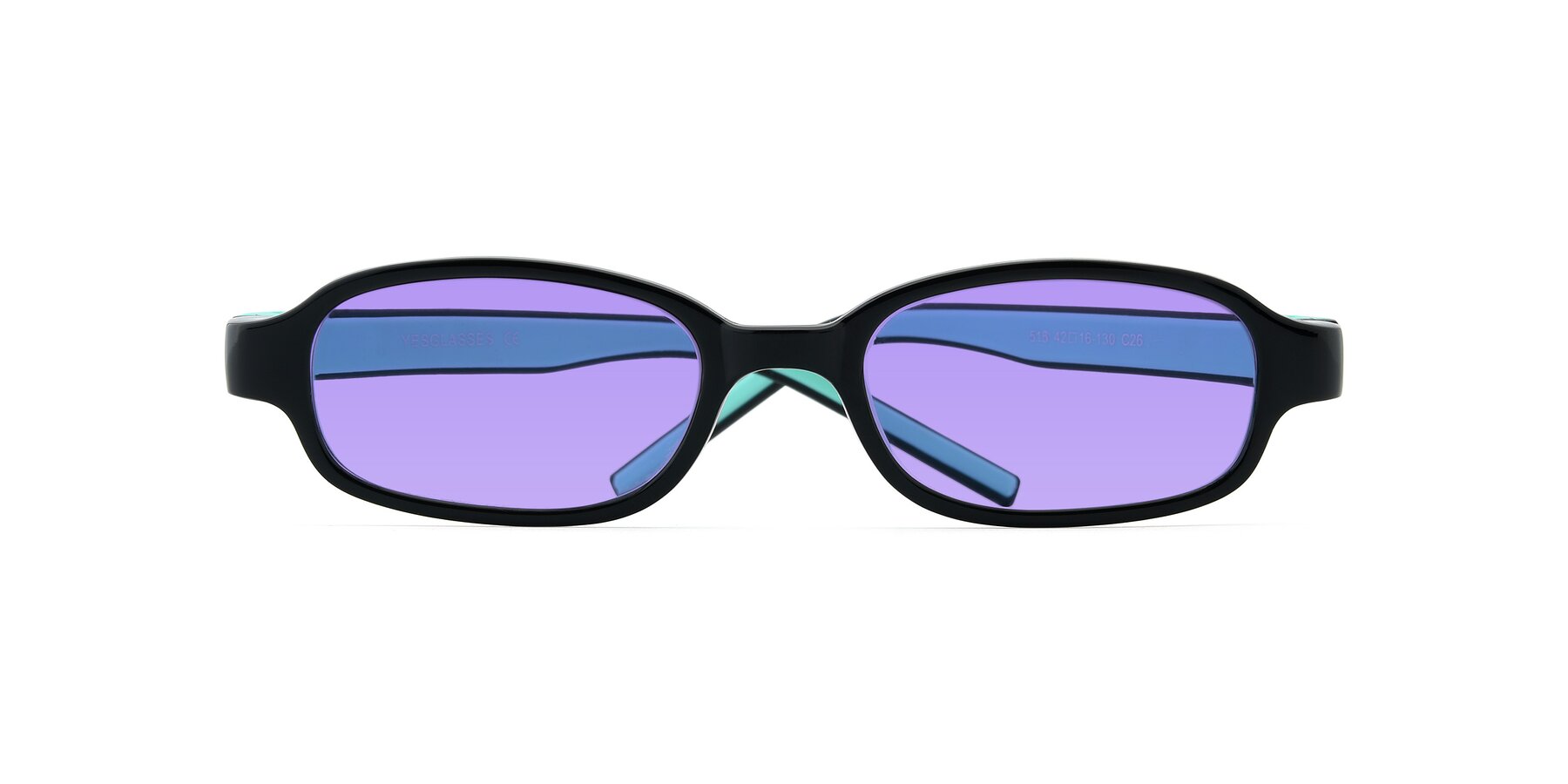 Folded Front of 515 in Black-Green with Medium Purple Tinted Lenses