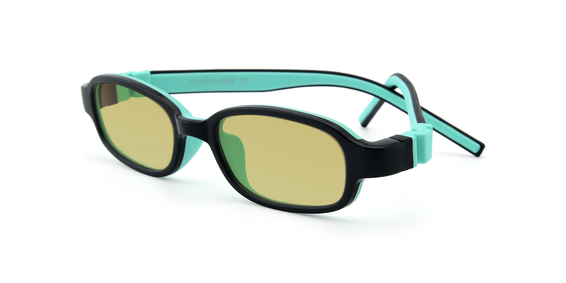 Angle of 515 in Black-Green with Medium Champagne Tinted Lenses