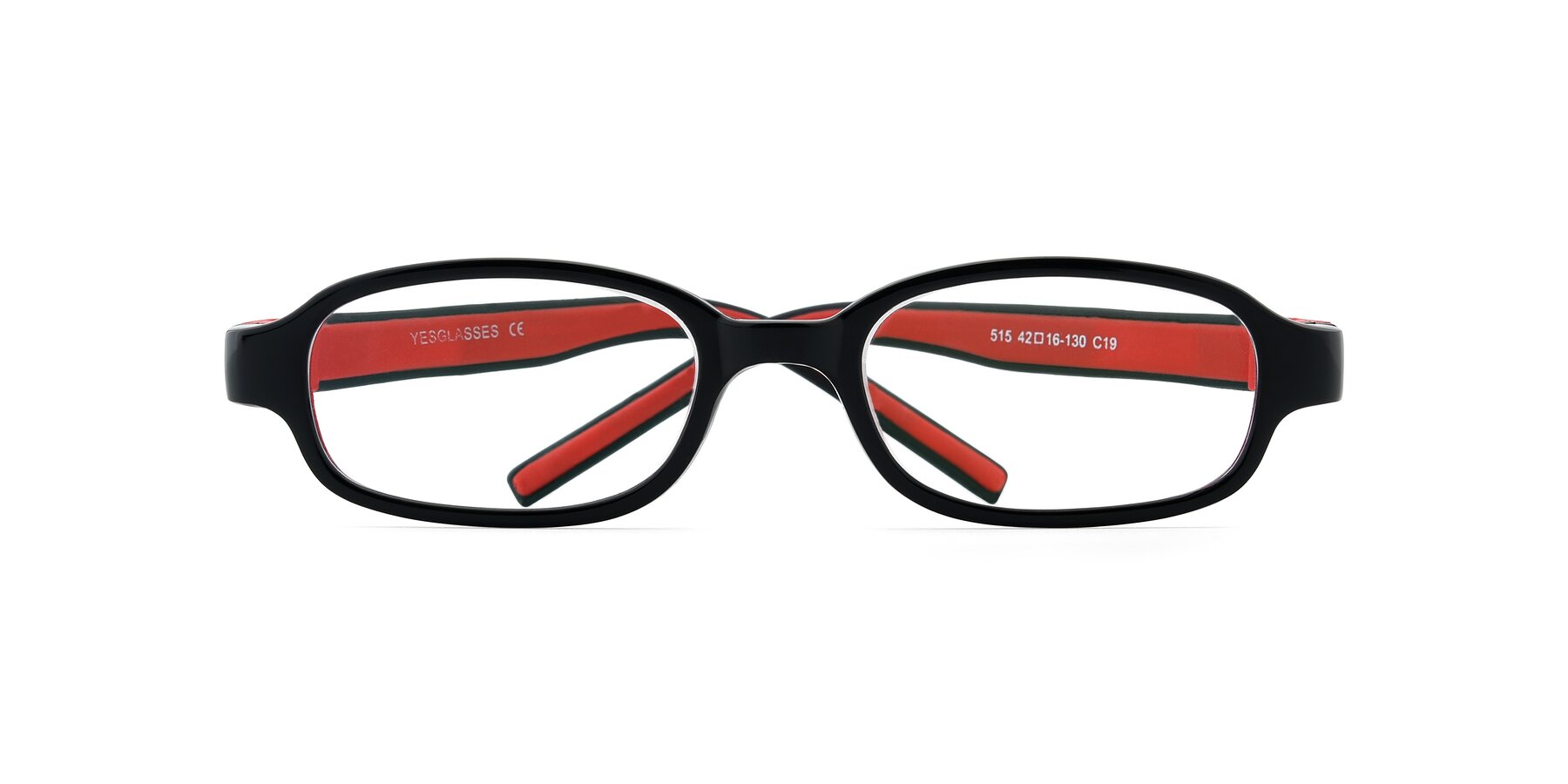Folded Front of 515 in Black-Red with Clear Blue Light Blocking Lenses