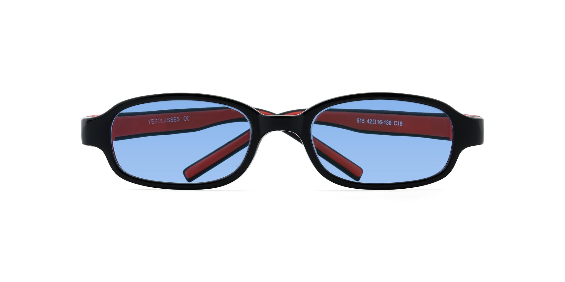 Folded Front of 515 in Black-Red with Medium Blue Tinted Lenses