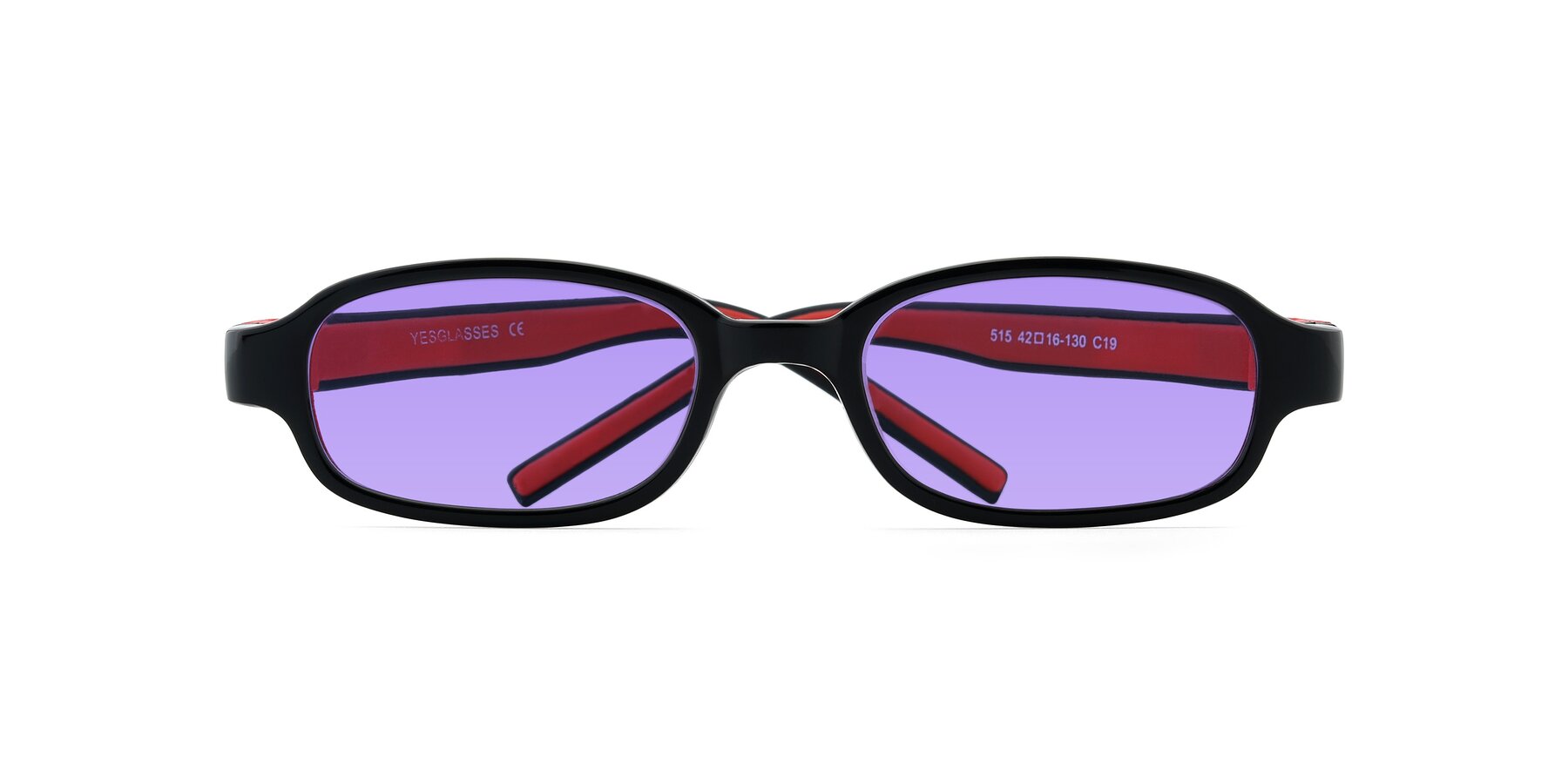 Folded Front of 515 in Black-Red with Medium Purple Tinted Lenses