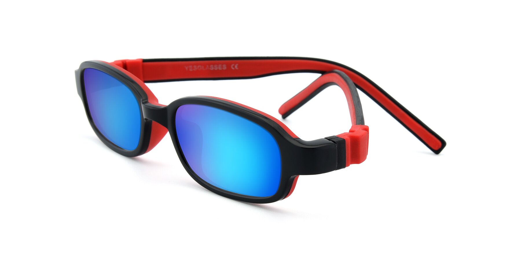 Angle of 515 in Black-Red with Blue Mirrored Lenses