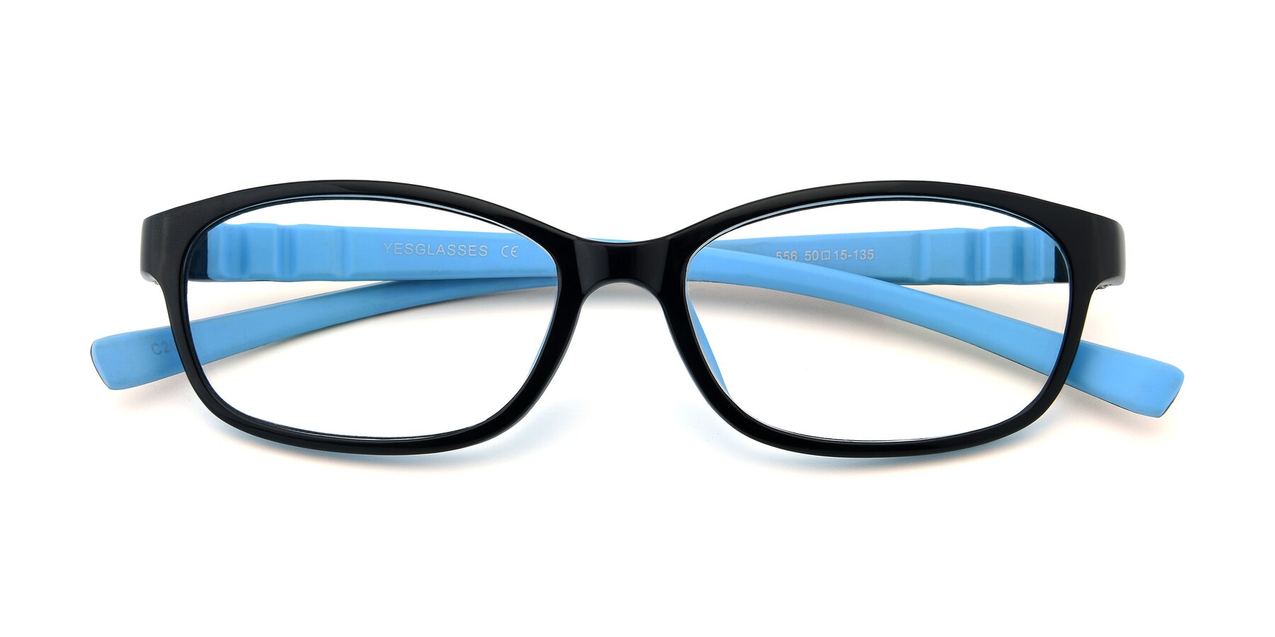 Folded Front of 556 in Black-Sky Blue with Clear Eyeglass Lenses