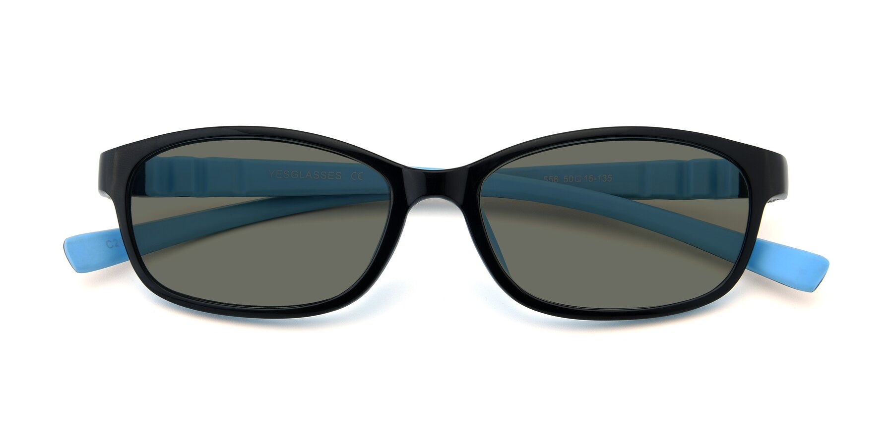 Folded Front of 556 in Black-Sky Blue with Gray Polarized Lenses