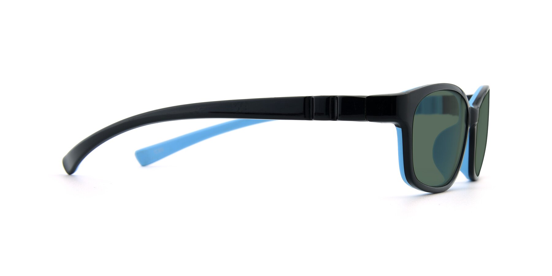 Side of 556 in Black-Sky Blue with Green Polarized Lenses