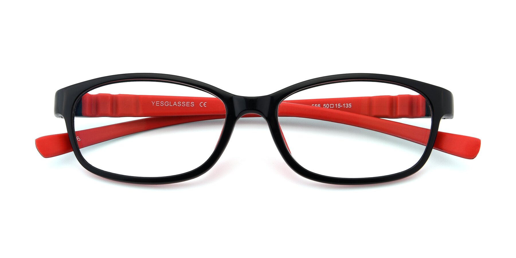 Folded Front of 556 in Black-Red with Clear Blue Light Blocking Lenses