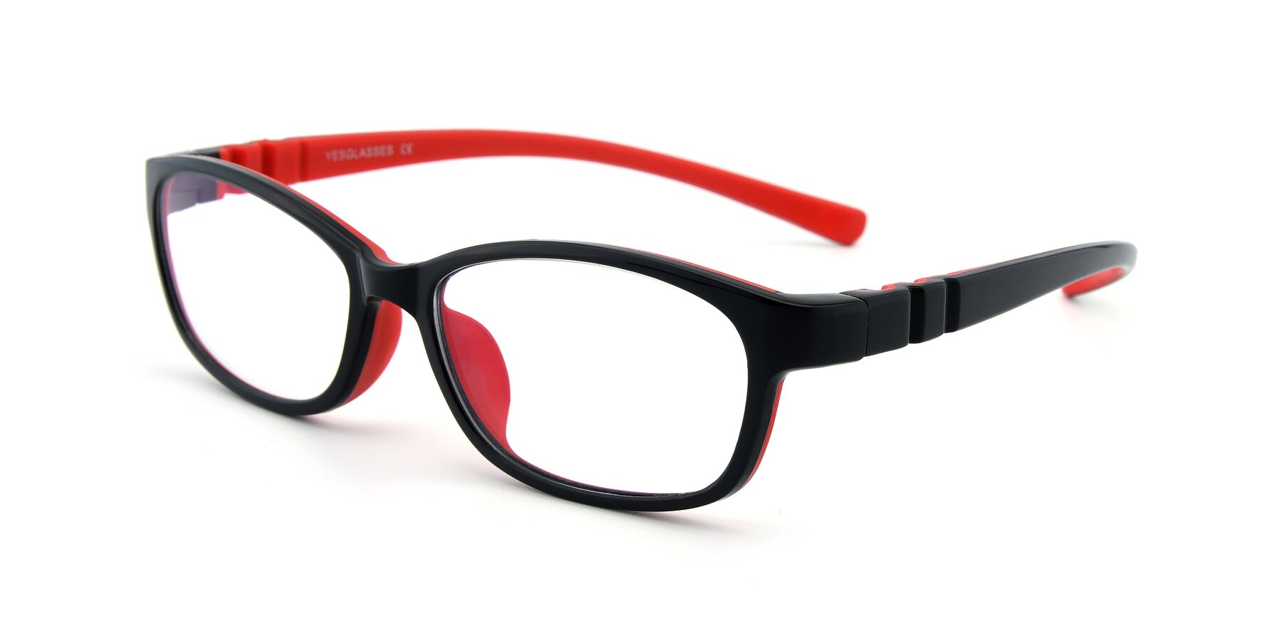 Angle of 556 in Black-Red with Clear Blue Light Blocking Lenses