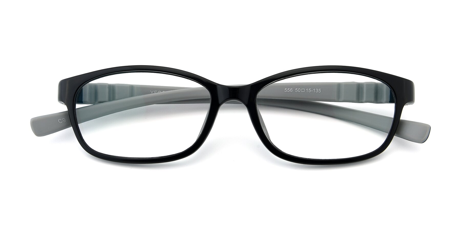 Folded Front of 556 in Black-Gray with Clear Eyeglass Lenses