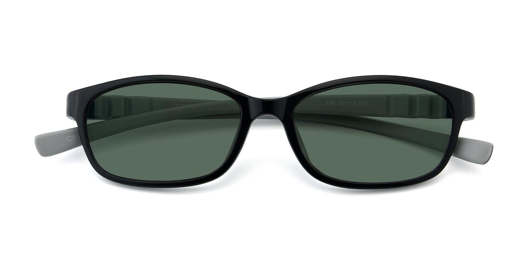 Folded Front of 556 in Black-Gray with Green Polarized Lenses